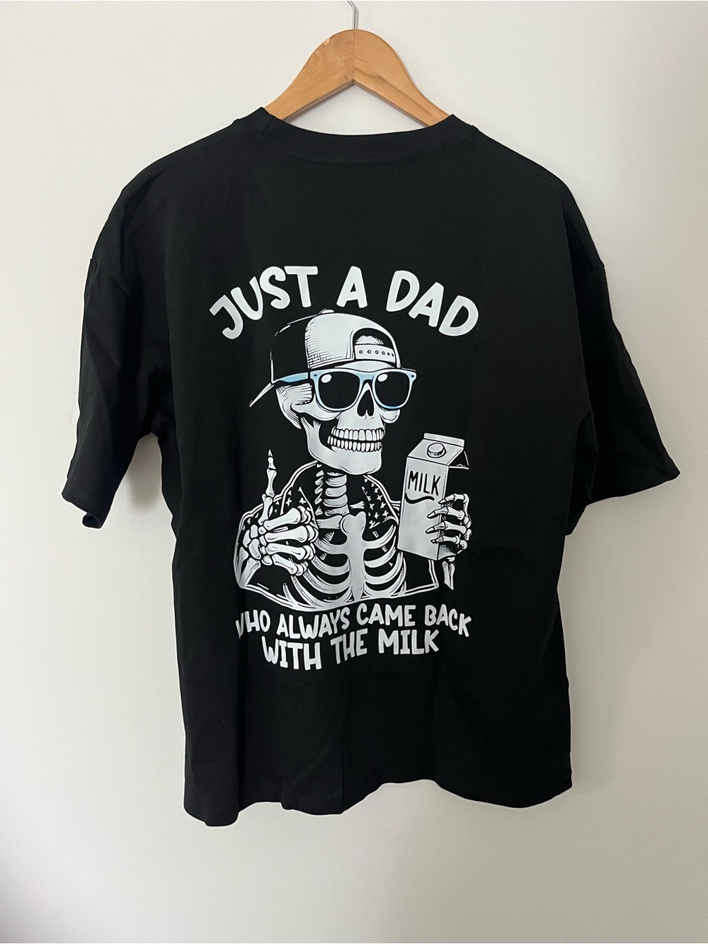 Just A Dad Graphic Tee - Black “just a dad who always came home with the milk”
